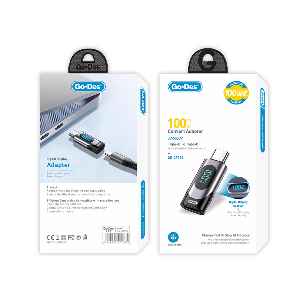 Go Des GD-CT072 Type-C to Type-C Dijital LED Göstergeli Hızlı Şarj Adaptörü 100W Go Des GD-CT072 Type-C to Type-C Dijital LED Göstergeli Hızlı Şarj Adaptörü 100W